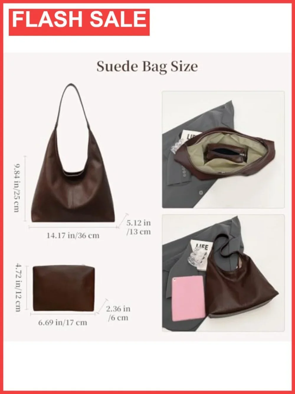 Vegan Leather Hobo Bag Slouchy Tote Retro Shoulder Handbag Large Work Purse 2pc